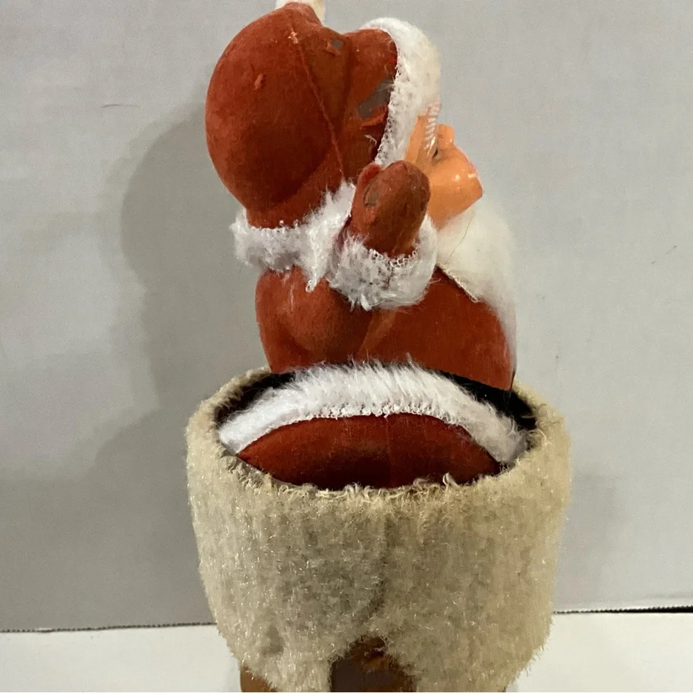 Vintage Christmas Flocked Santa in a Flocked Brown Boot MCM